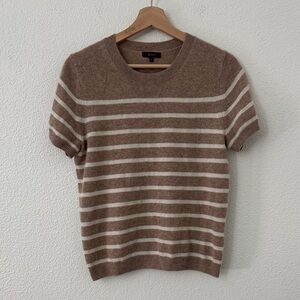 Quince Mongolian 100% Cashmere Tee Oatmeal Ivory Stripe Womens Size Medium